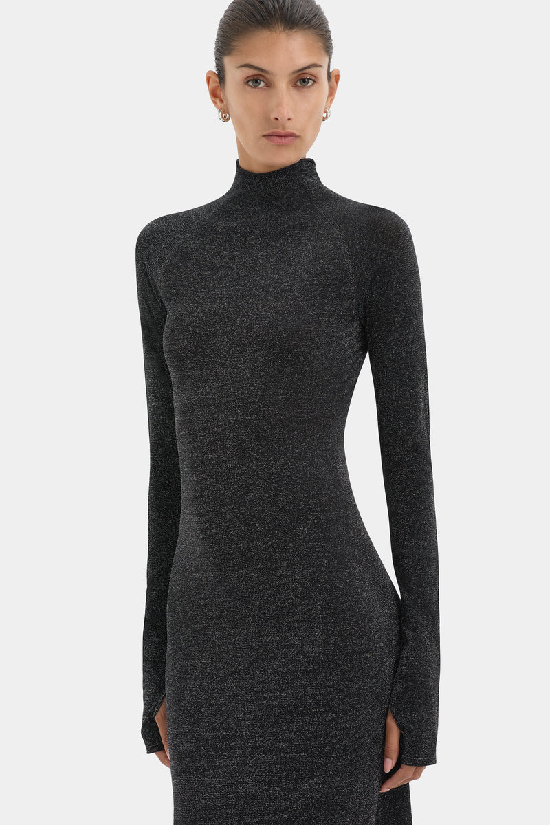 Chiano Long Sleeve Dress | Black Silver