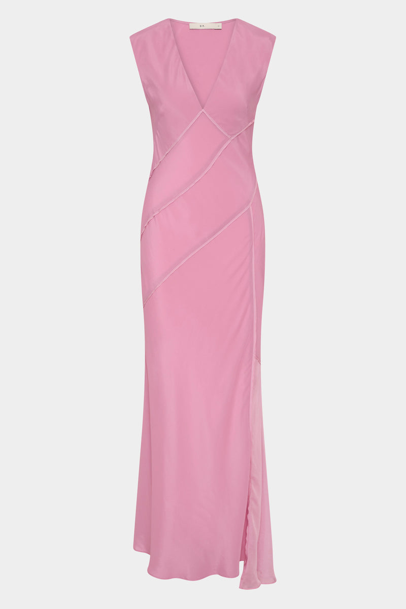 Elin Panelled Gown | Berry Silk-Viscose Asymmetric Maxi