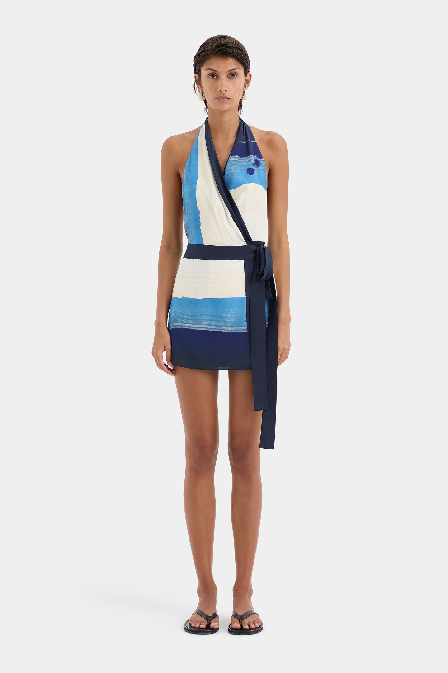 SIR the label Mariner Wrap Halter Mini Dress SHORELINE STRIPE