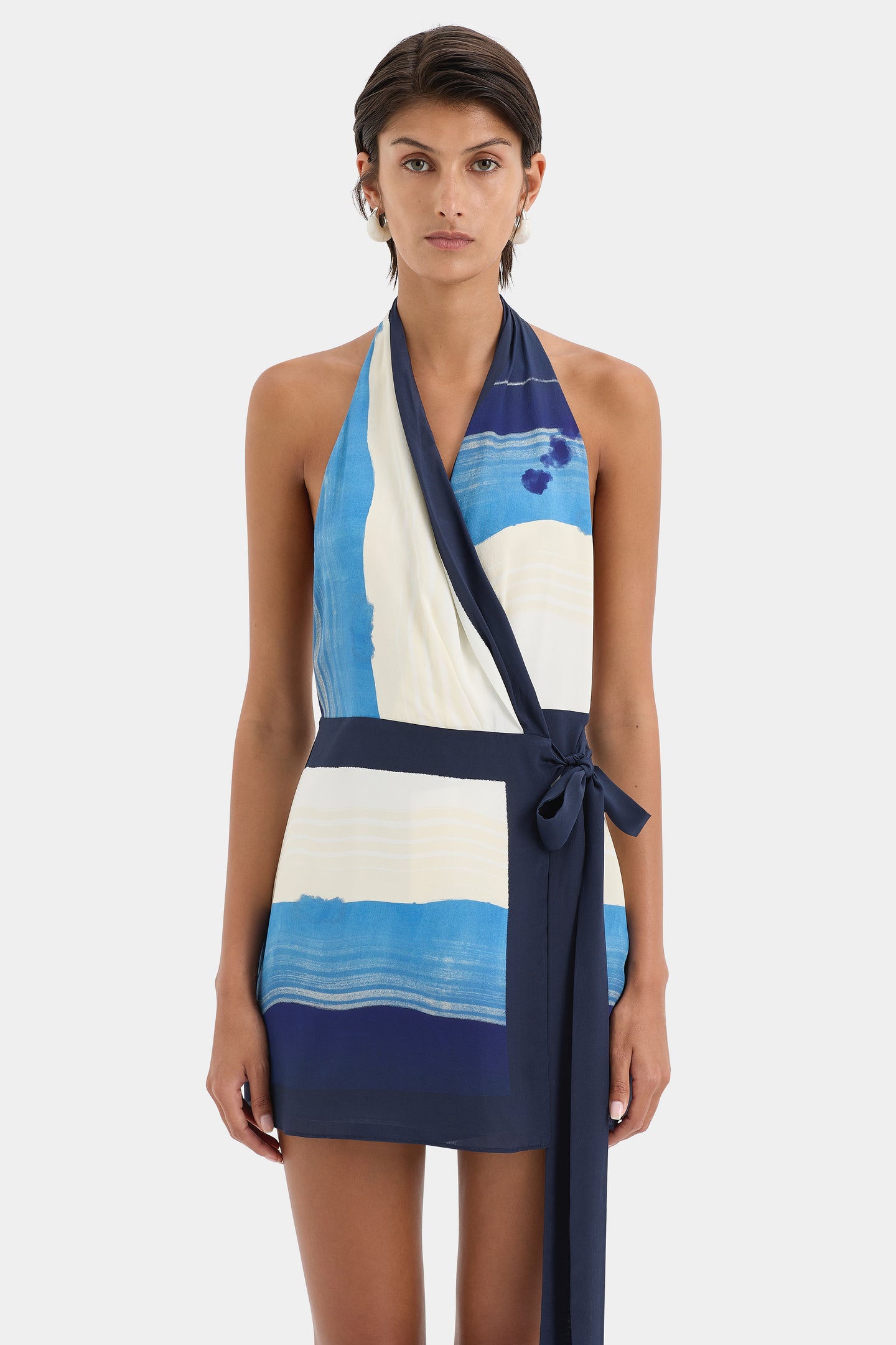 SIR the label Mariner Wrap Halter Mini Dress SHORELINE STRIPE