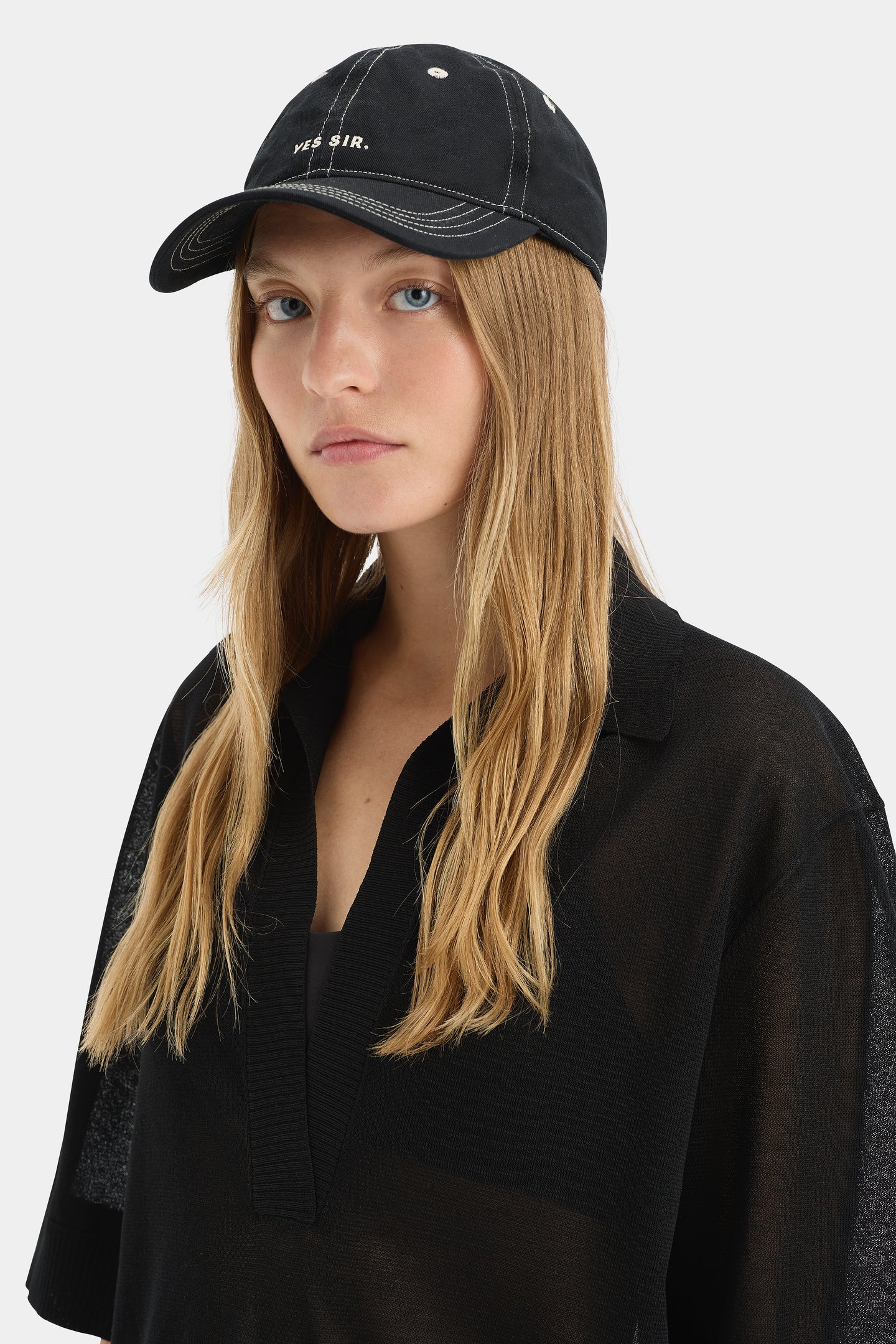 SIR the label SIR. Loyalty Cap BLACK TOP STITCH