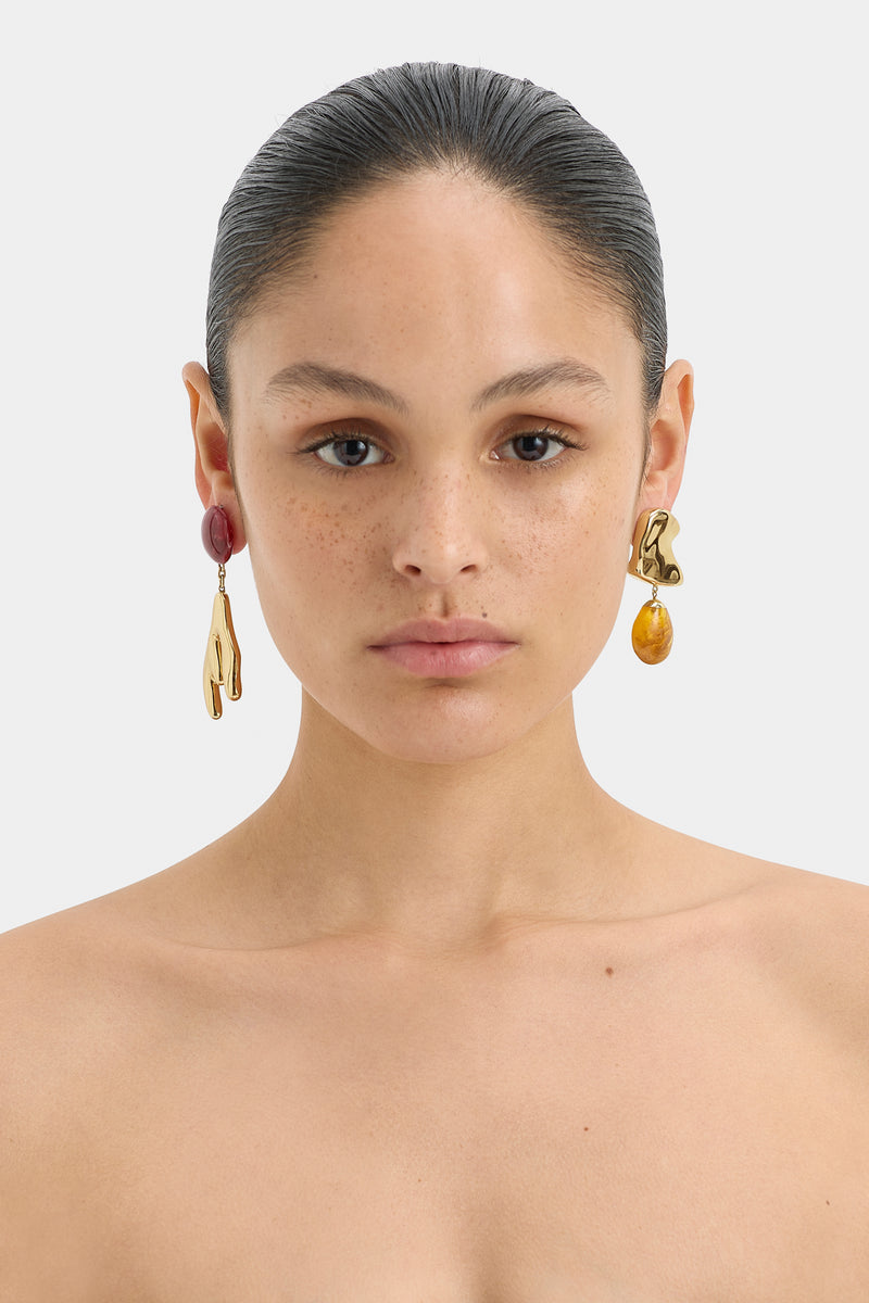 SIR the label Frankie Red Abstract Earring BRASS
