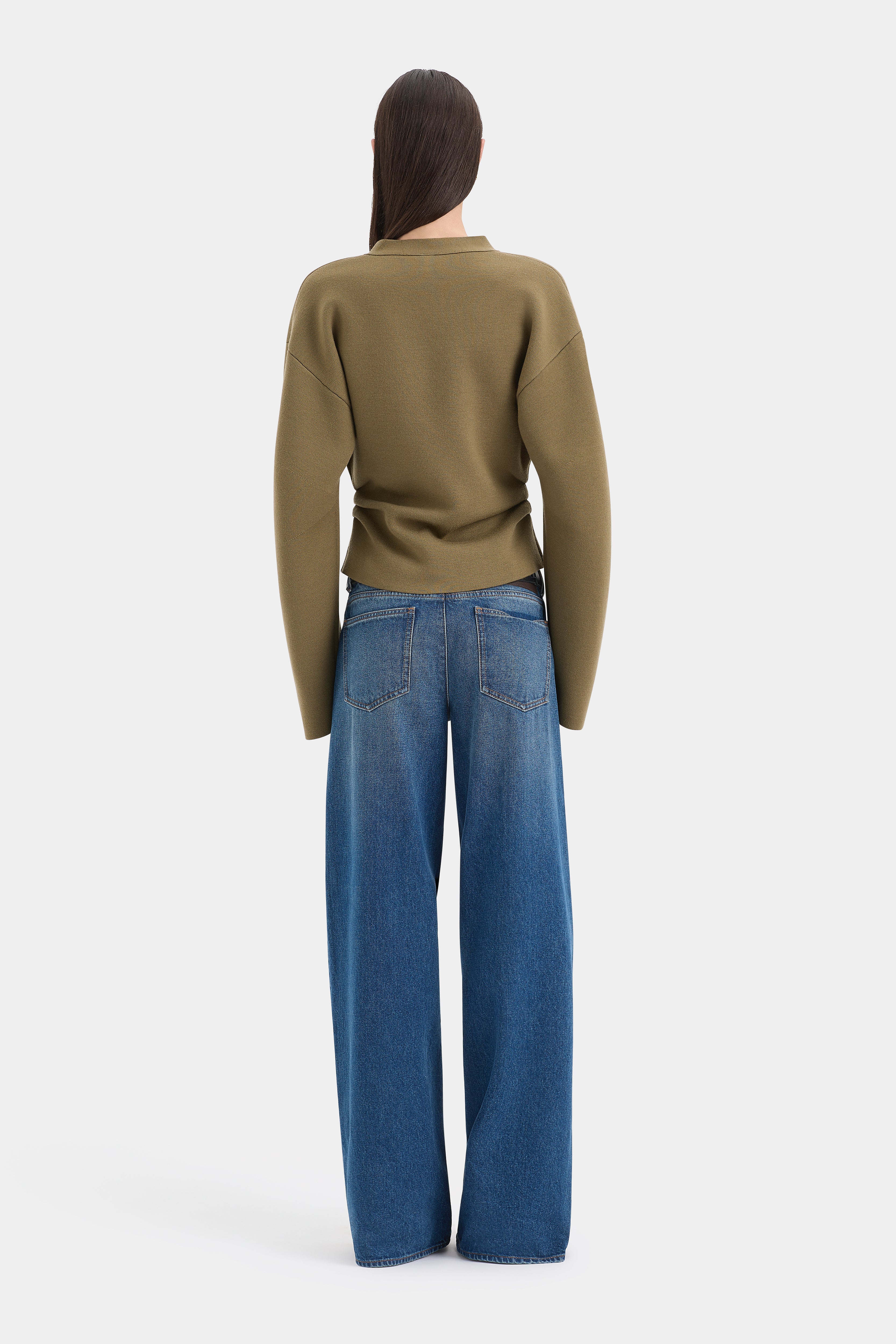 ayana Ayana Gathered Cardigan | Olive 100% Heavyweight Merino Wool | SIR.