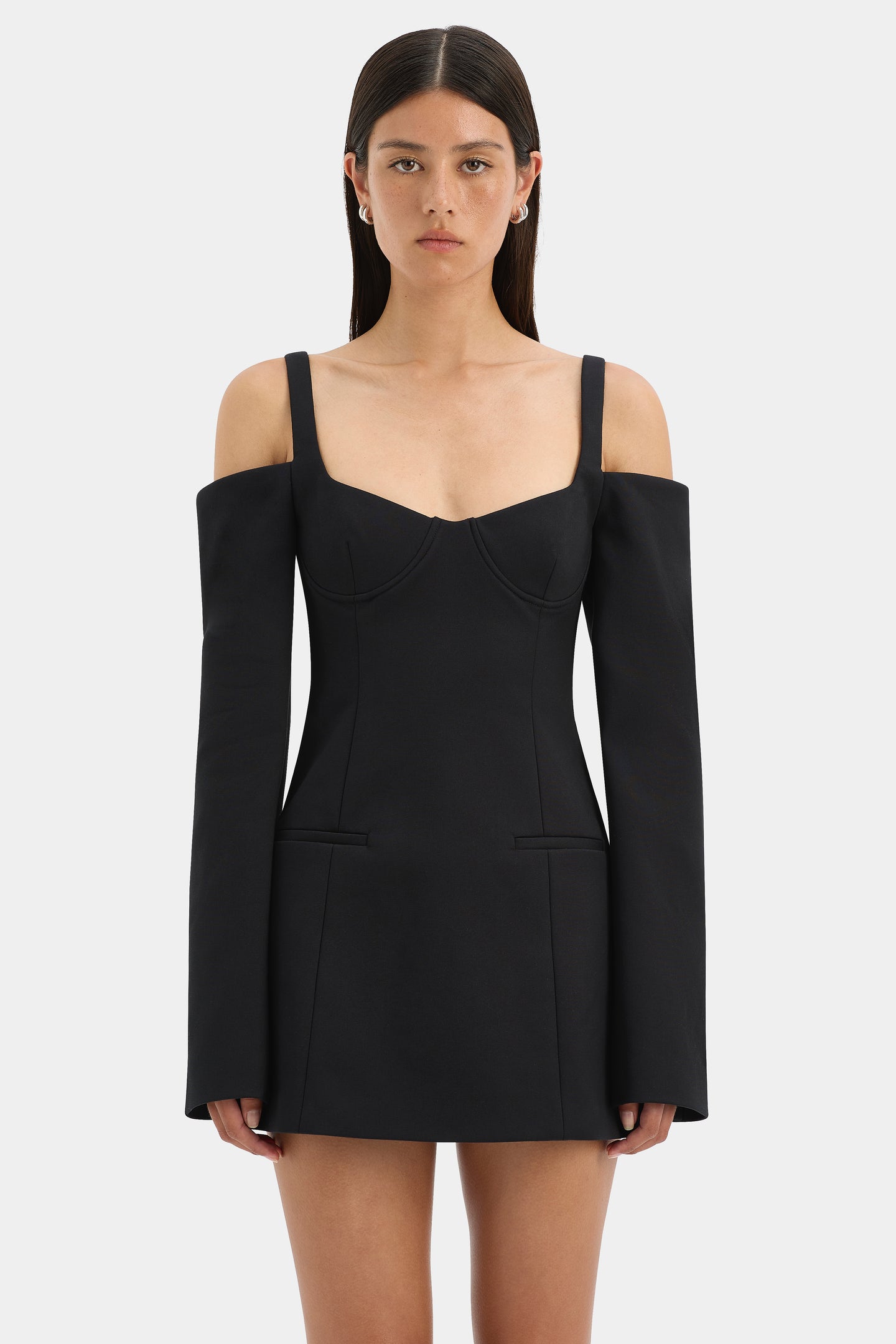 SIR the label Sandrine Long Sleeve Mini Dress BLACK