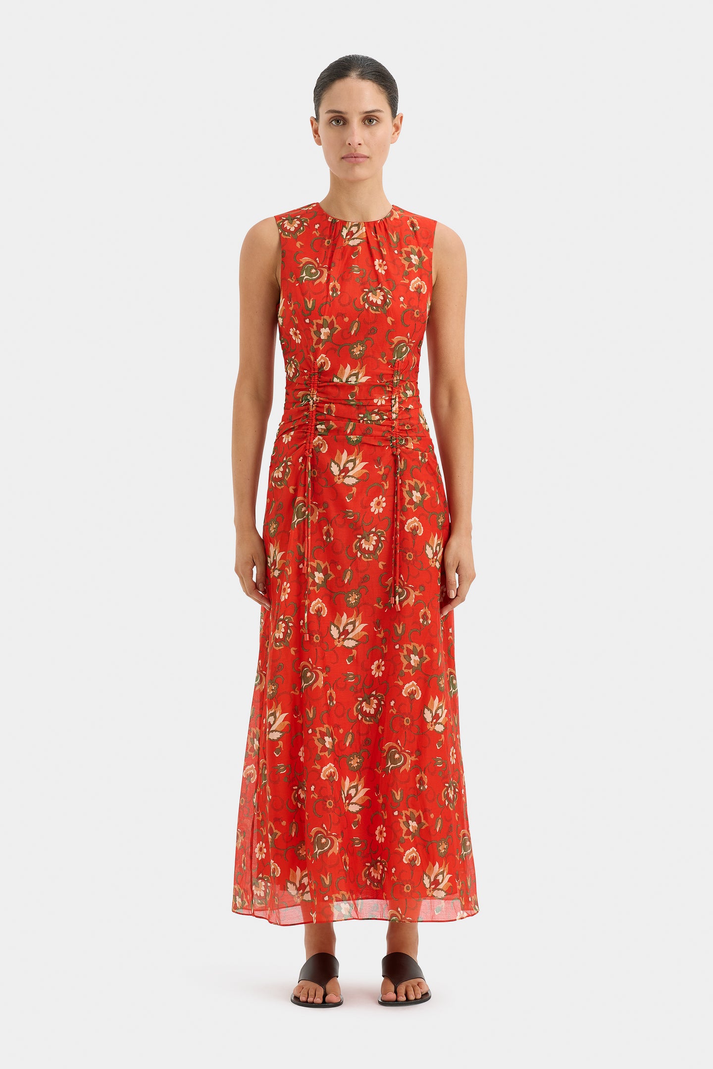 SIR the label Reyes Ruched Midi Dress CACTUS FLOWER