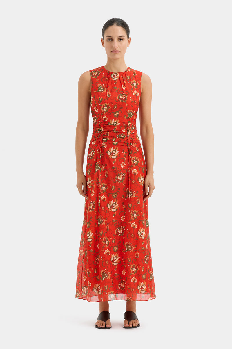 SIR the label Reyes Ruched Midi Dress CACTUS FLOWER