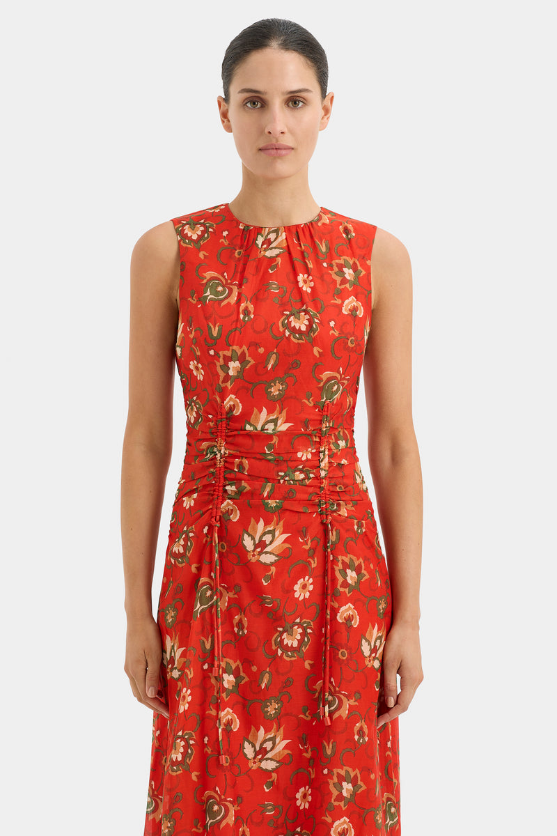 SIR the label Reyes Ruched Midi Dress CACTUS FLOWER