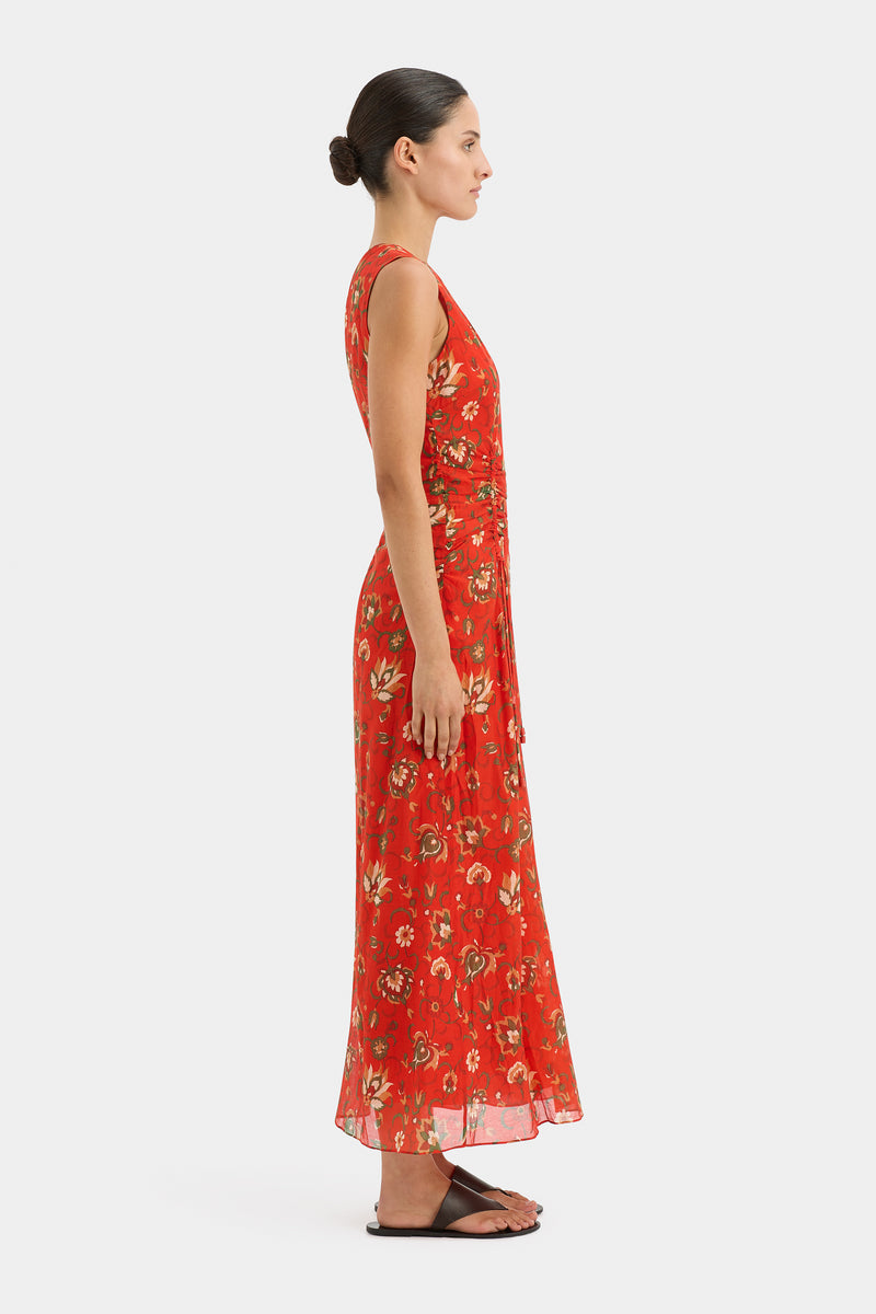 SIR the label Reyes Ruched Midi Dress CACTUS FLOWER