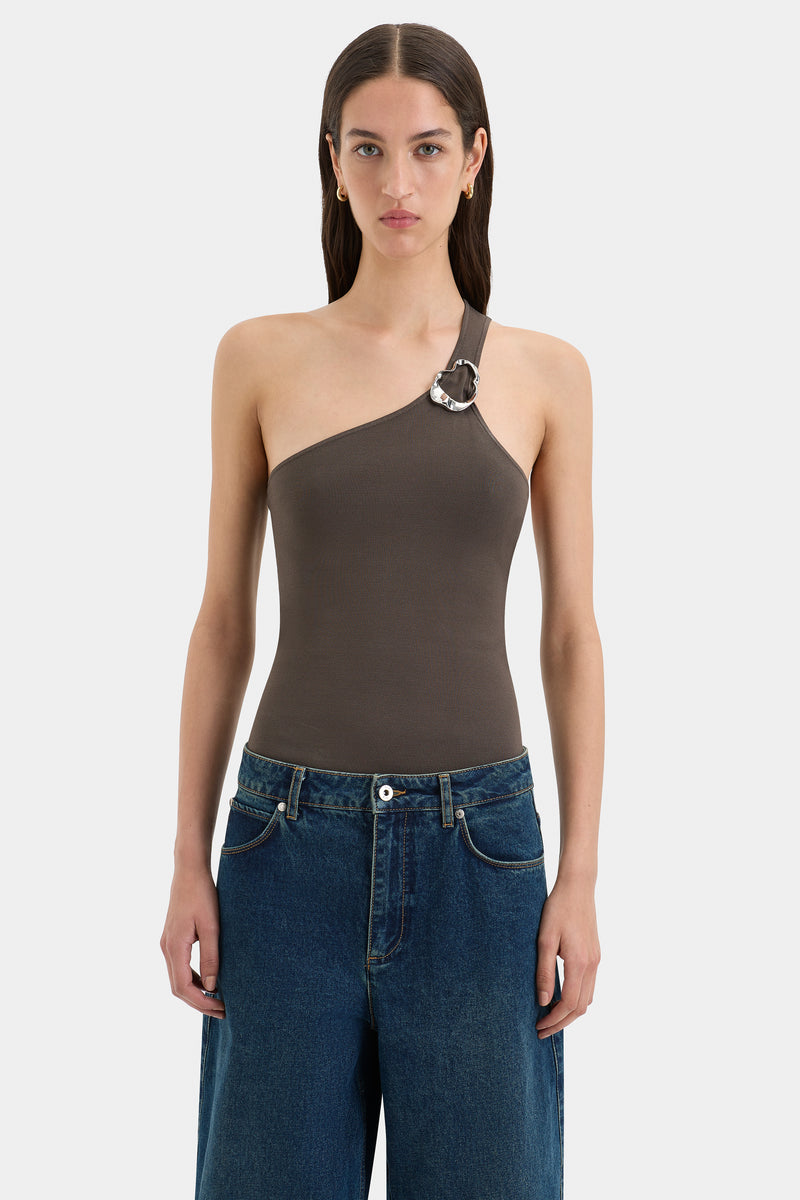 SIR the label Zinnia One Shoulder Top Charcoal