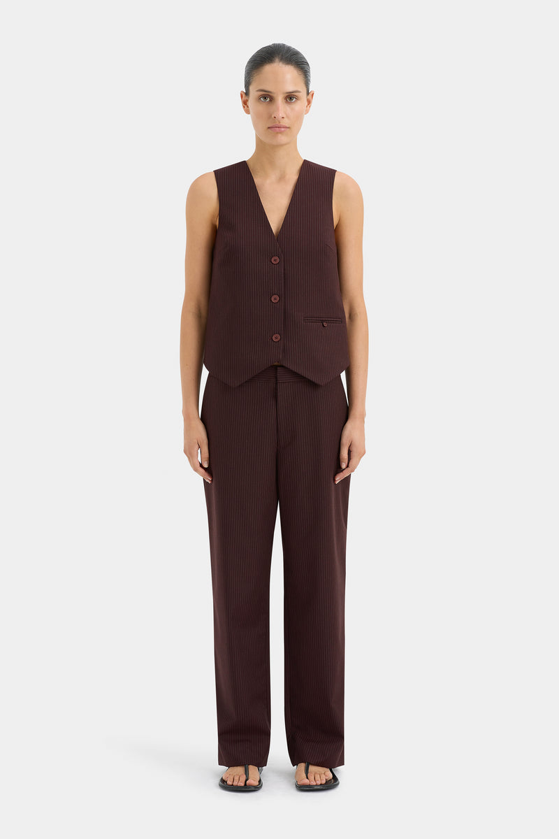 SIR the label Guillaume Vest Plum Pinstripe