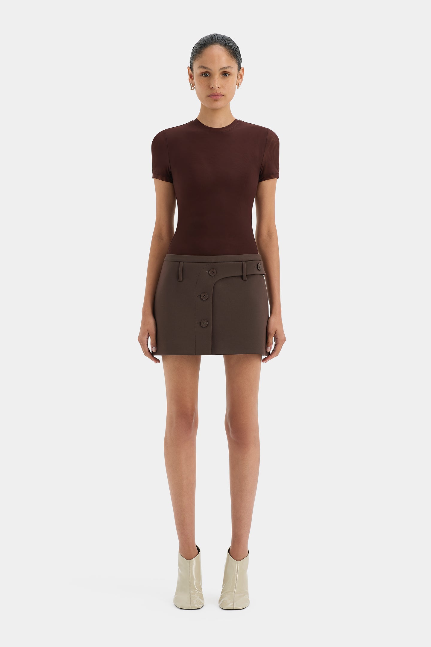 SIR the label Sandrine Button Mini Skirt CHOCOLATE