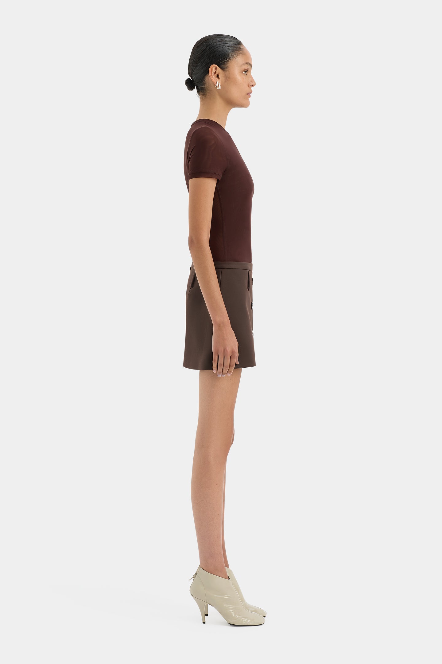 SIR the label Sandrine Button Mini Skirt CHOCOLATE