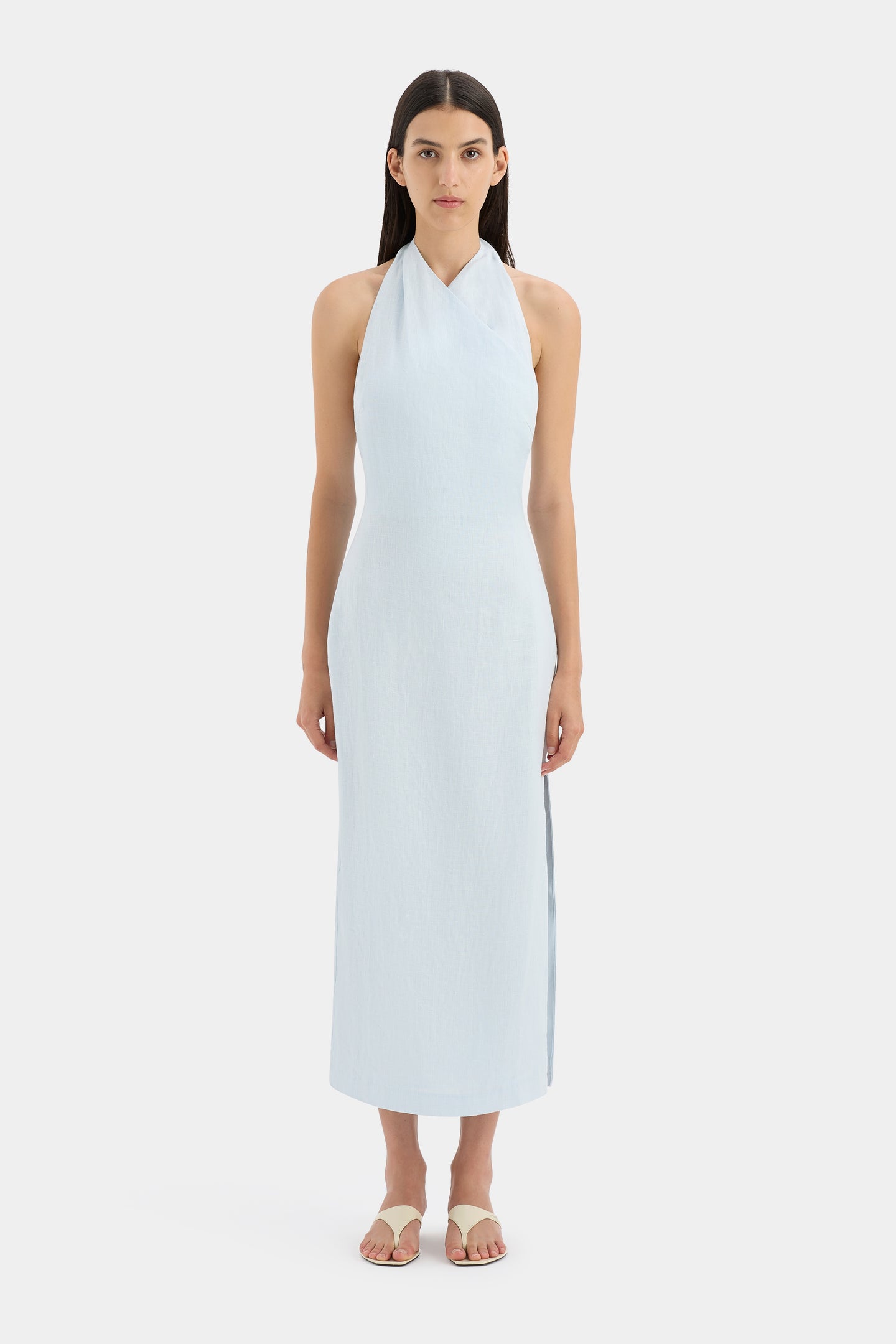 SIR the label Iris Halter Midi Dress LIGHT BLUE