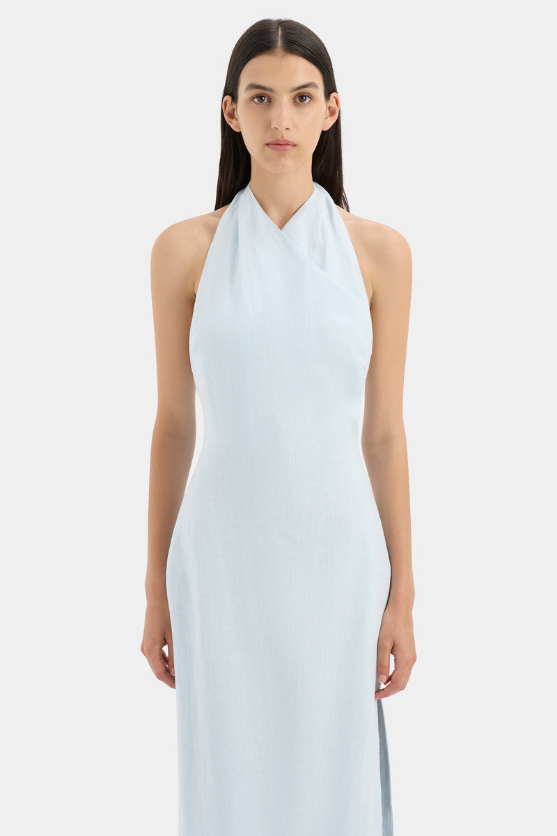 SIR the label Iris Halter Midi Dress LIGHT BLUE