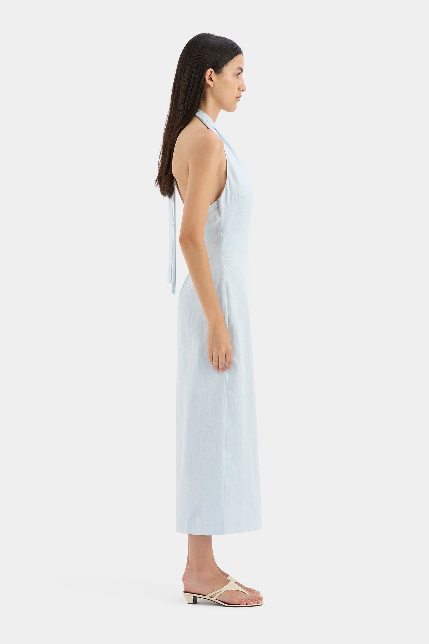 SIR the label Iris Halter Midi Dress LIGHT BLUE