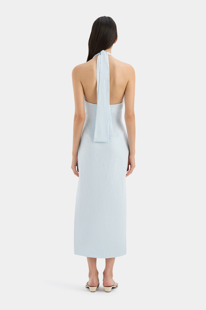 SIR the label Iris Halter Midi Dress LIGHT BLUE