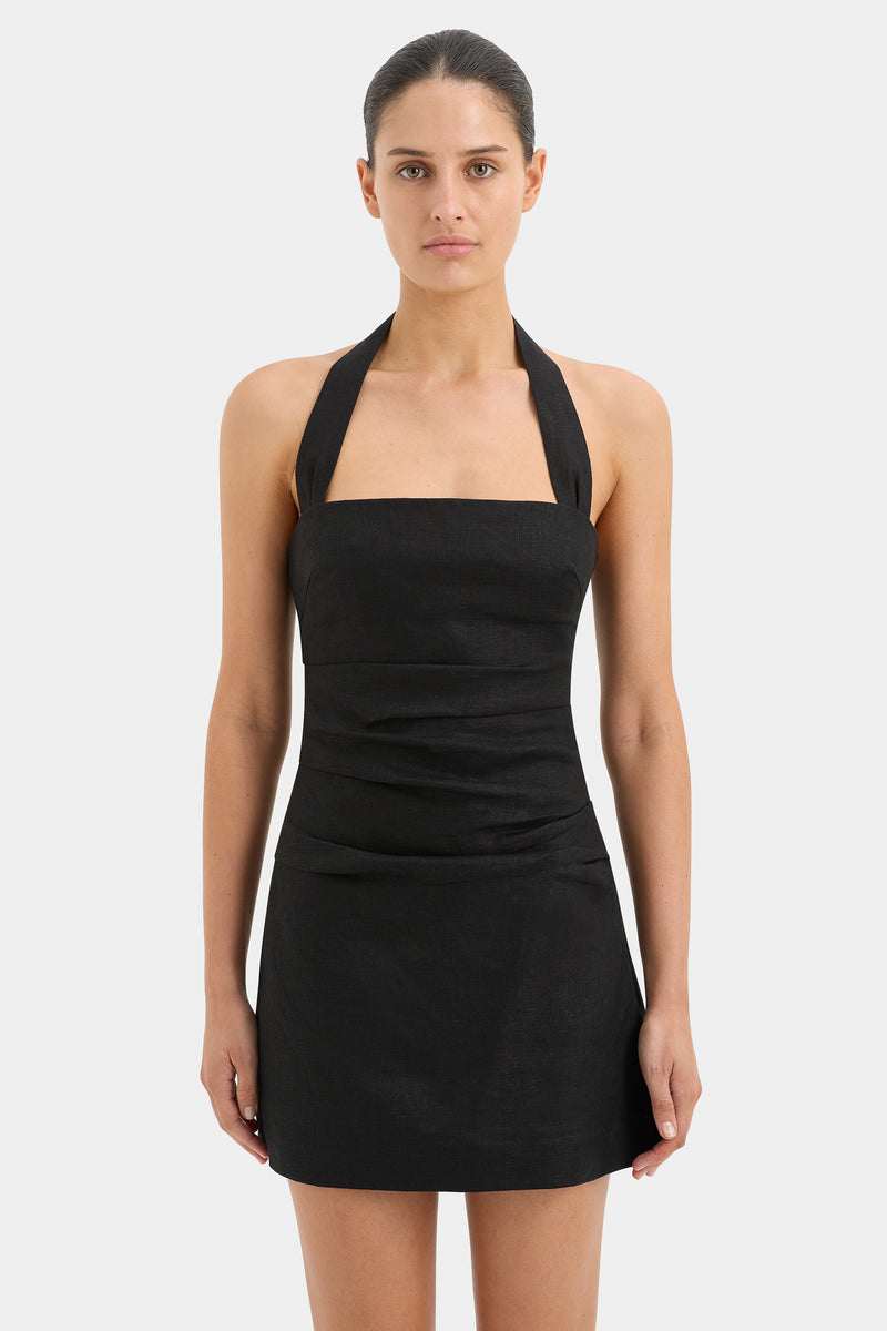 Celeste Snatched Halter Mini Dress - Black