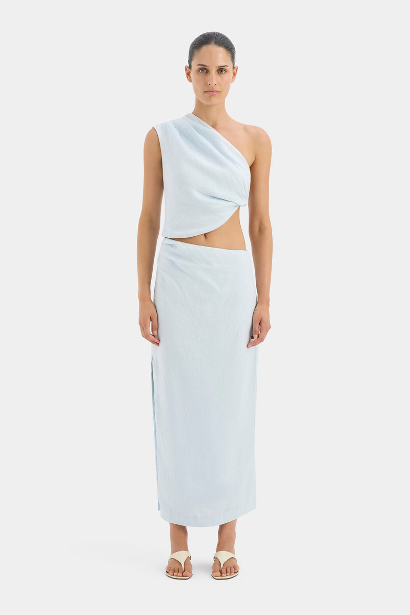 SIR the label Iris Asymmetric Midi Skirt LIGHT BLUE