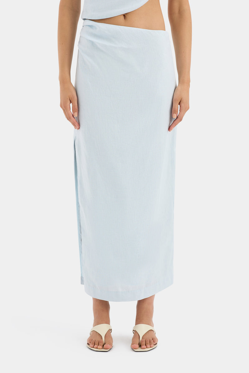 SIR the label Iris Asymmetric Midi Skirt LIGHT BLUE