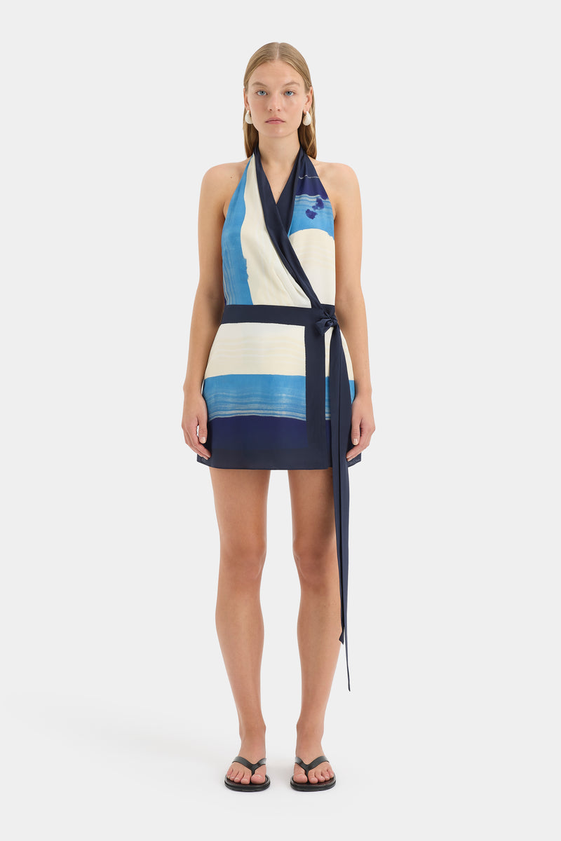 SIR the label Mariner Wrap Halter Mini Dress SHORELINE STRIPE