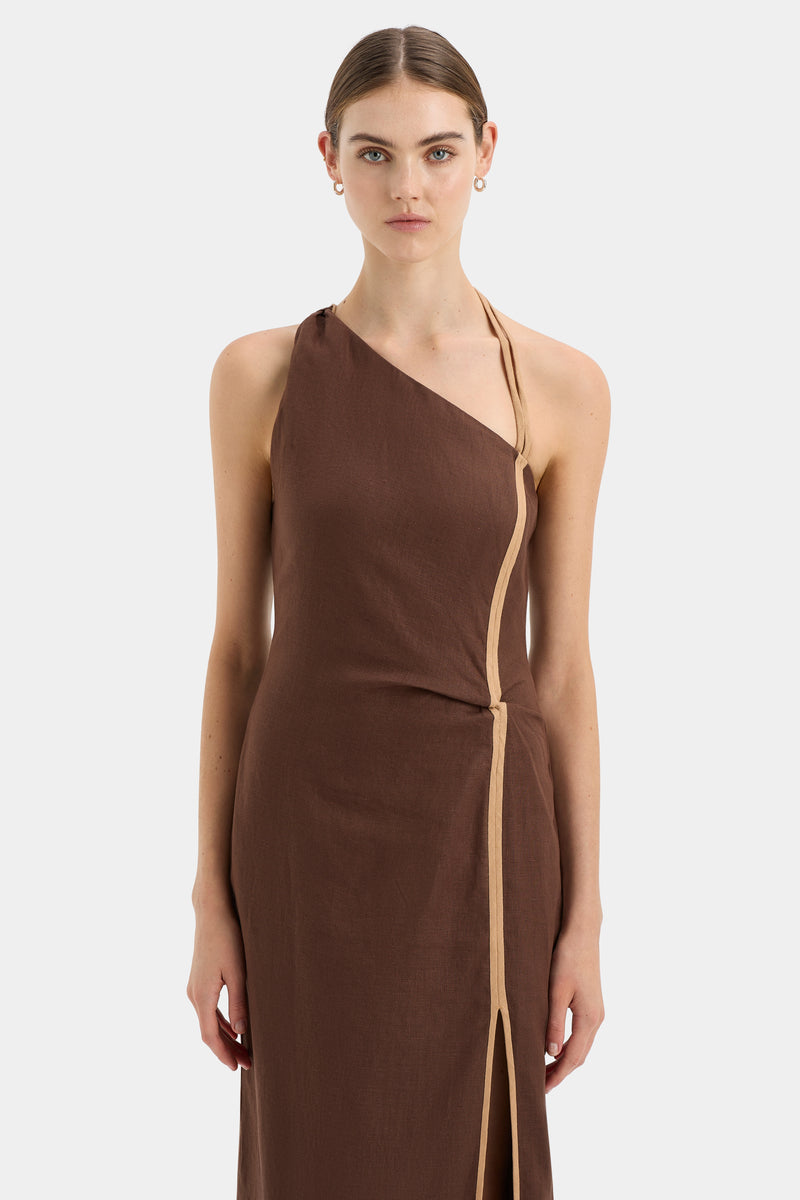 SIR the label Affogato Asymmetric Dress CHOCOLATE