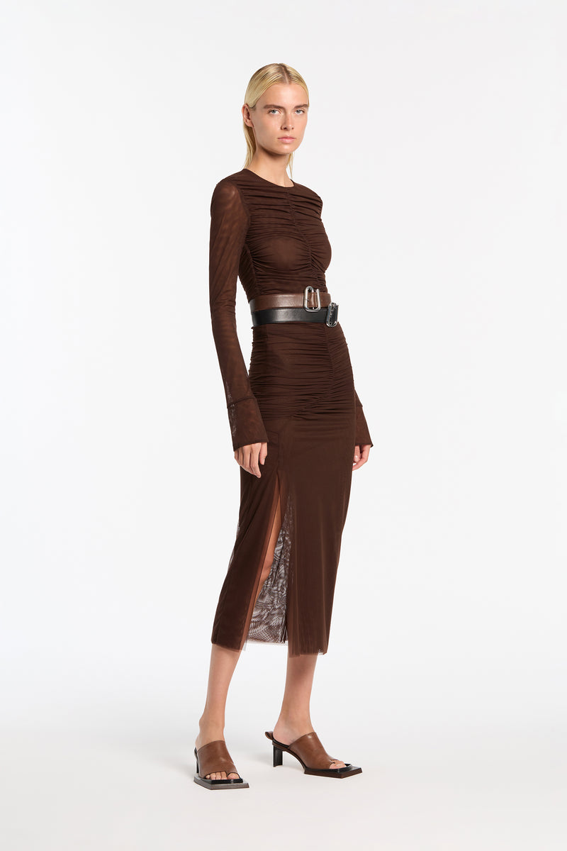 SIR the label Jacques Mesh Gathered Top Chocolate