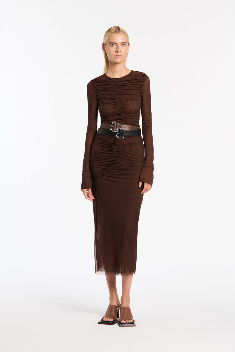 SIR the label Jacques Mesh Gathered Top Chocolate