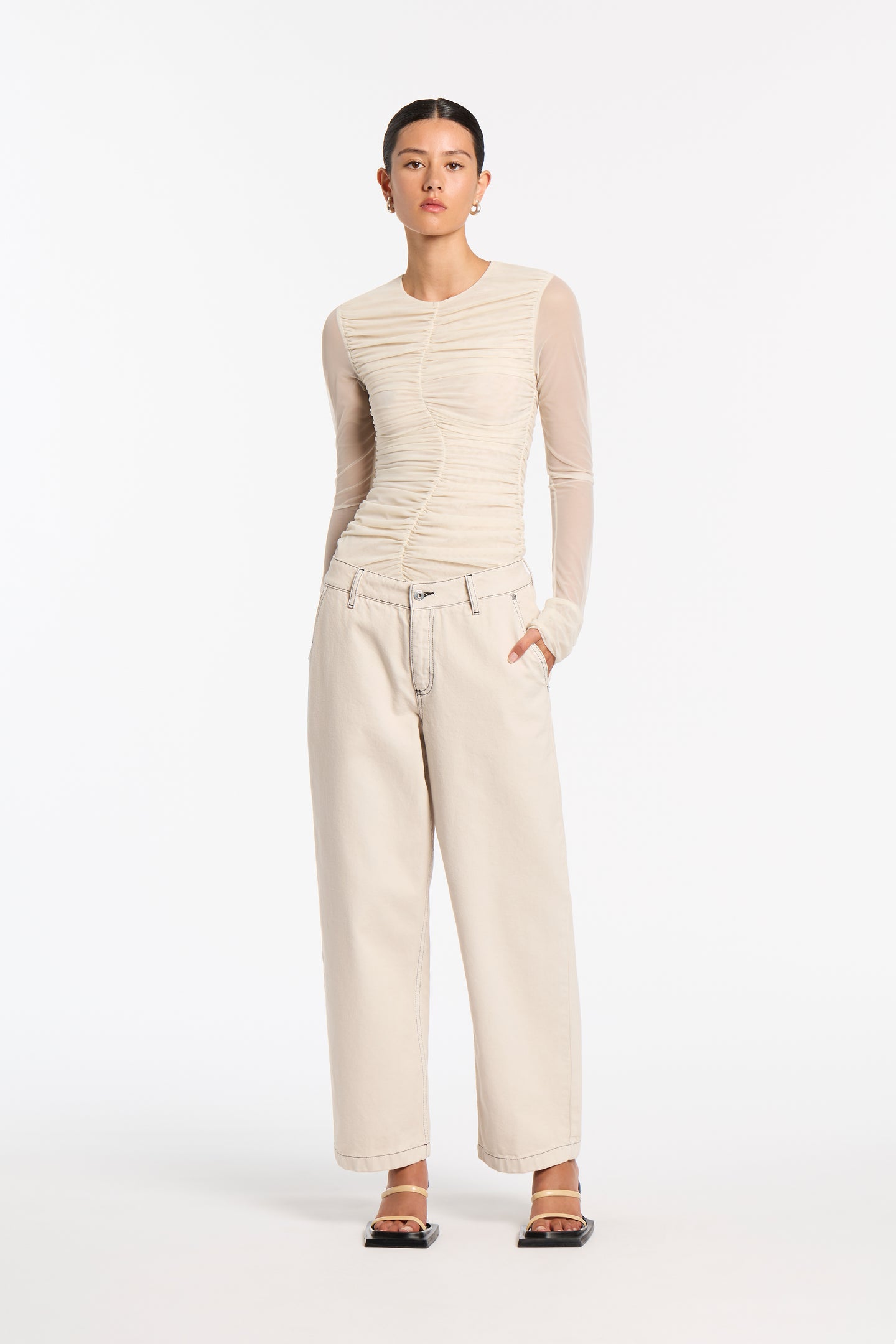 SIR the label Jacques Mesh Gathered Top Ecru