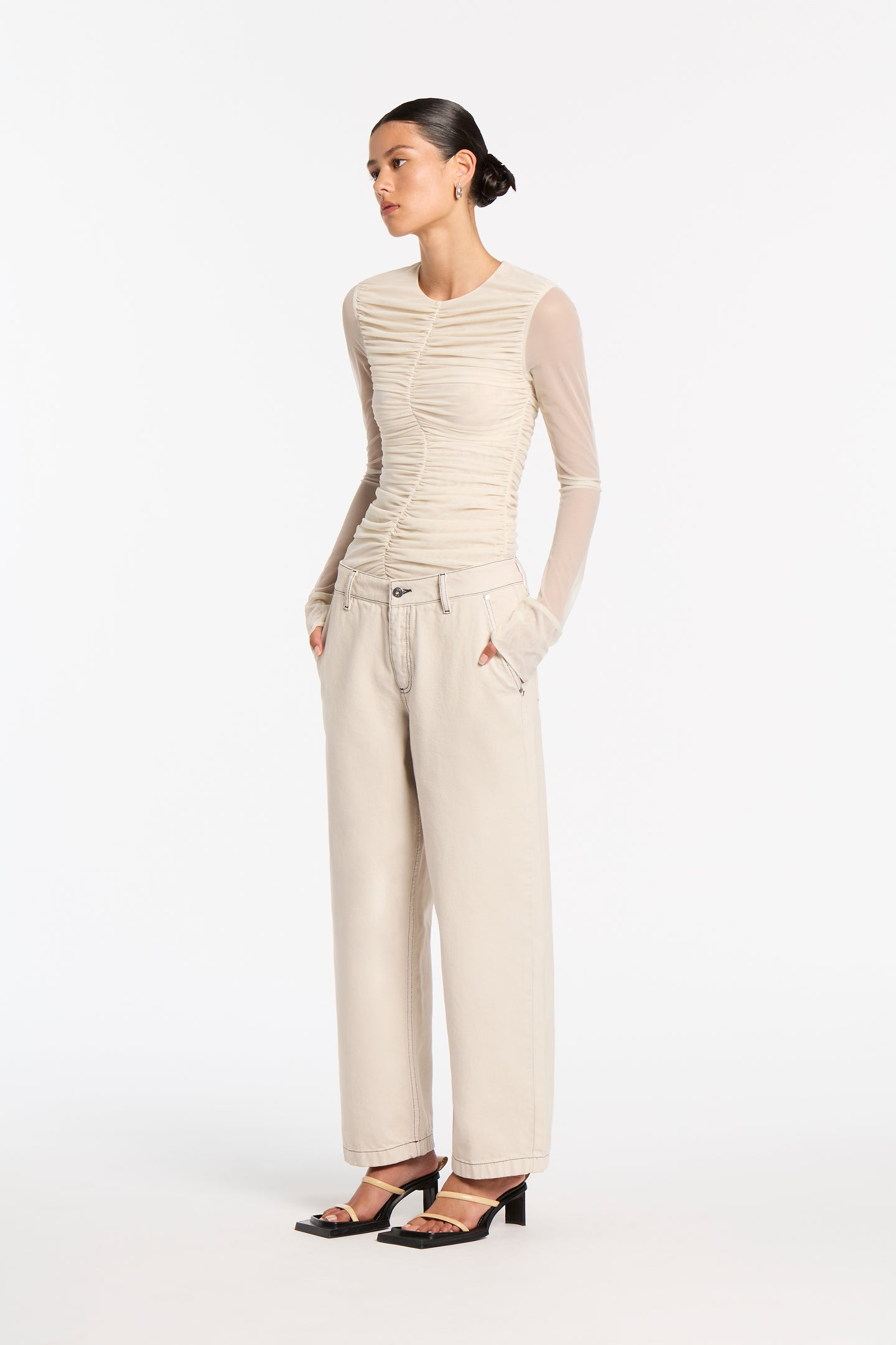 SIR the label Jacques Mesh Gathered Top Ecru
