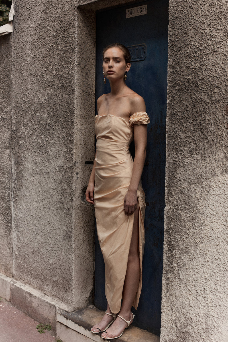 SIR the label Carmen Draped Gown LIGHT PEACH