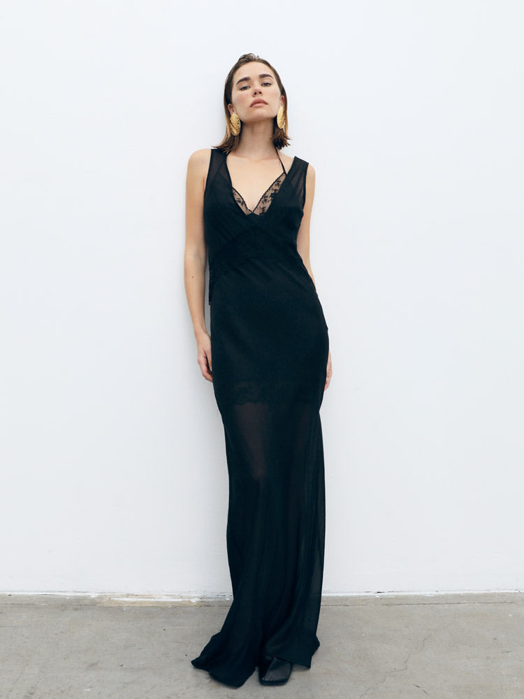 SIR the label Iris Halter Midi Dress BLACK