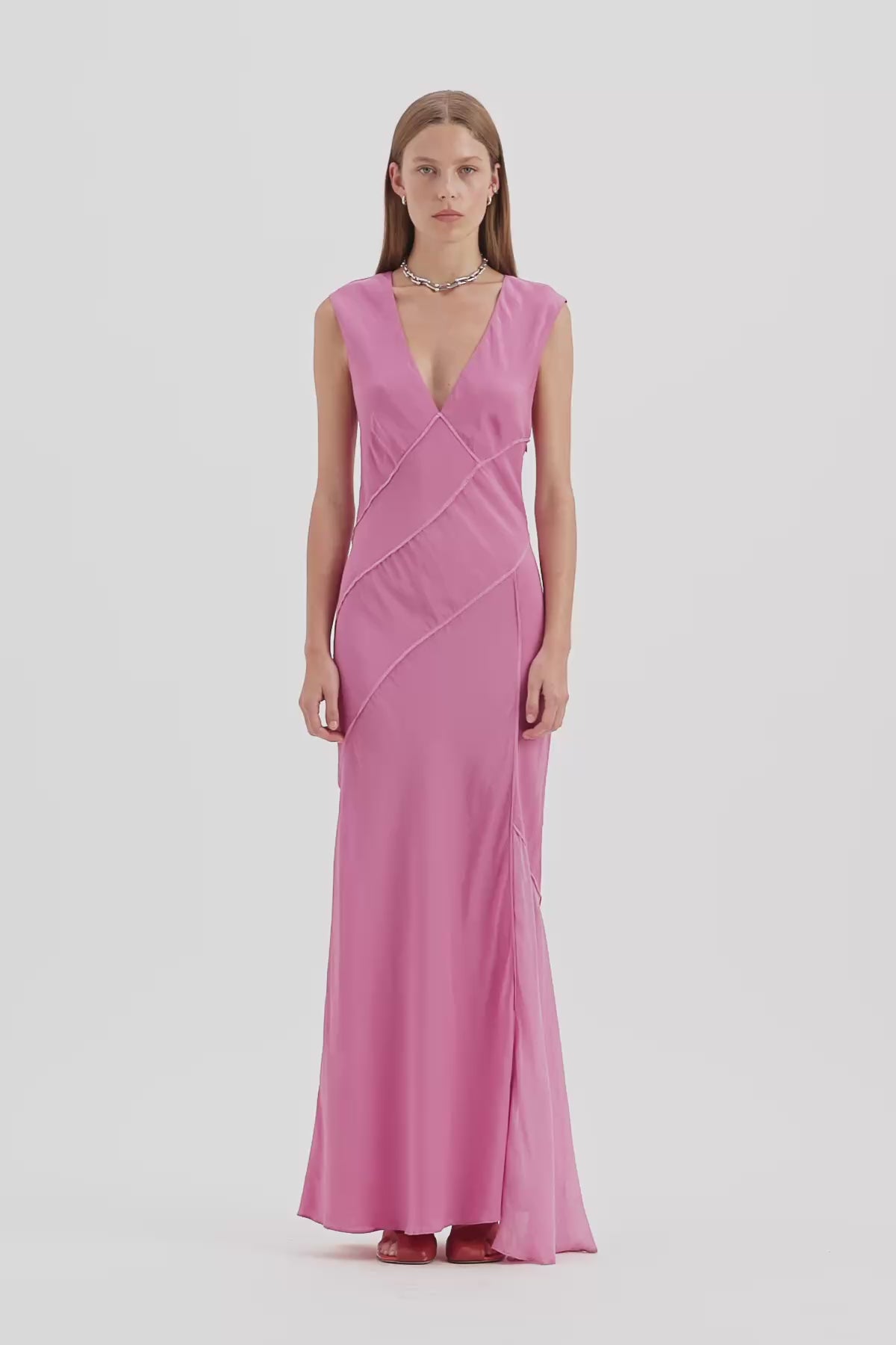 Elin Panelled Gown | Berry Silk-Viscose Asymmetric Maxi | SIR.