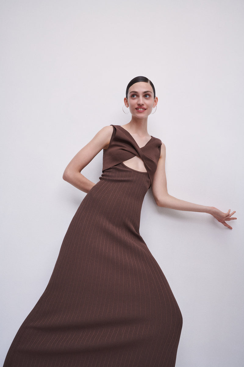 SIR the label Sylvie Twist Dress CHOCOLAT