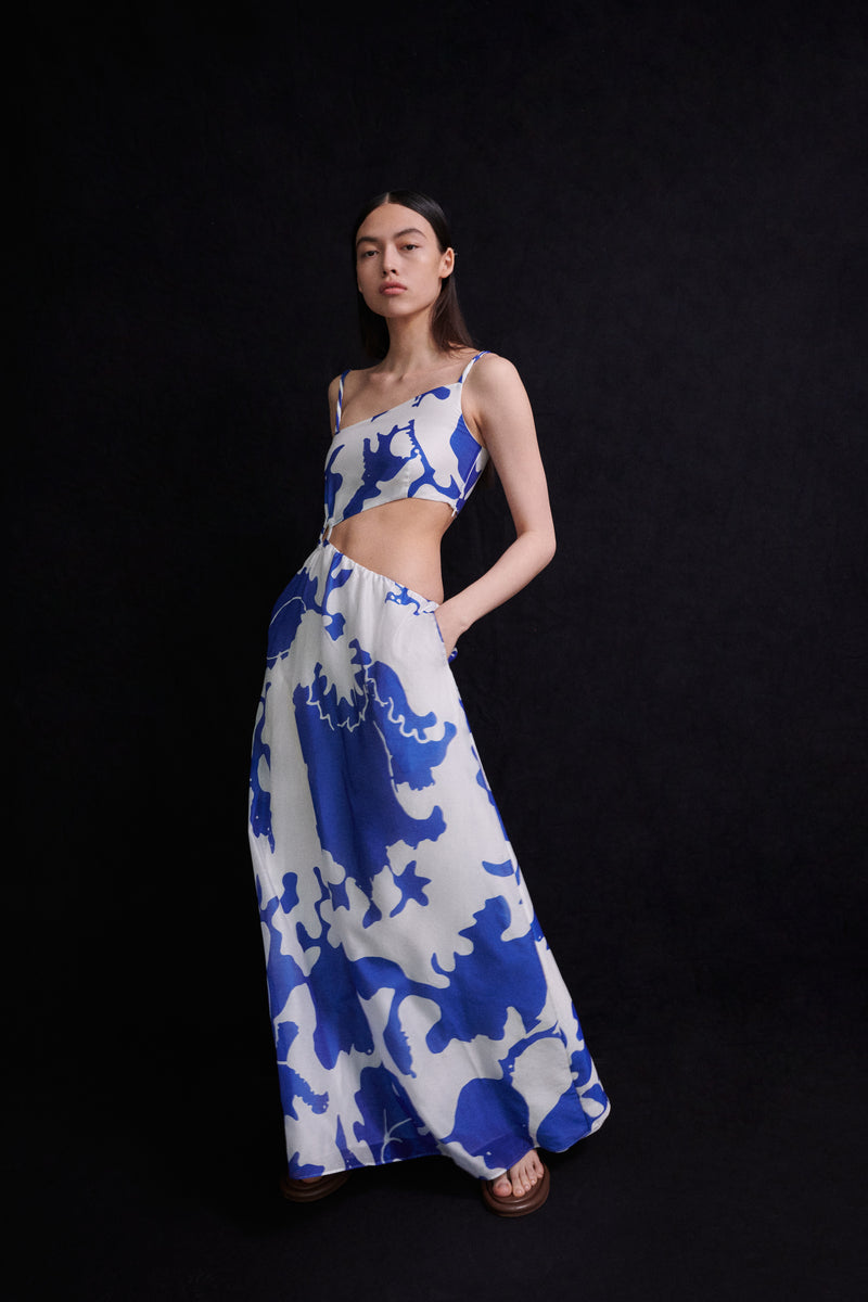 SIR the label Vivi Asymmetrical Cut Out Dress MERCE ABSTRACT PRINT