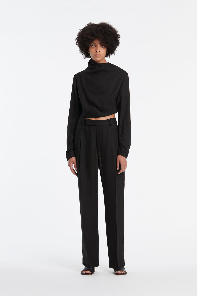 SIR the label Clemence Draped Cowl Long Sleeve Top BLACK