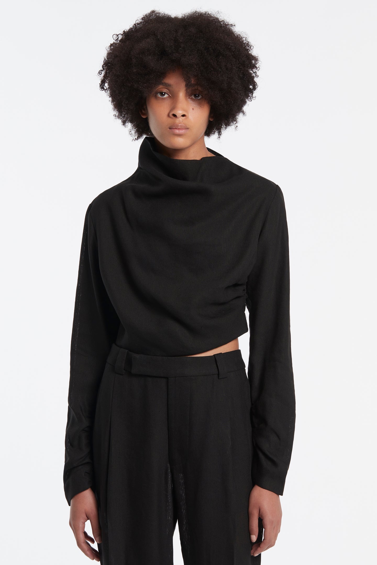 SIR the label Clemence Draped Cowl Long Sleeve Top BLACK