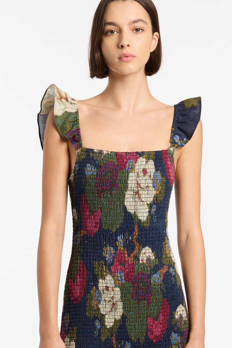 SIR the label Francesca Shirred Mini Dress GARCIA FLORAL PRINT