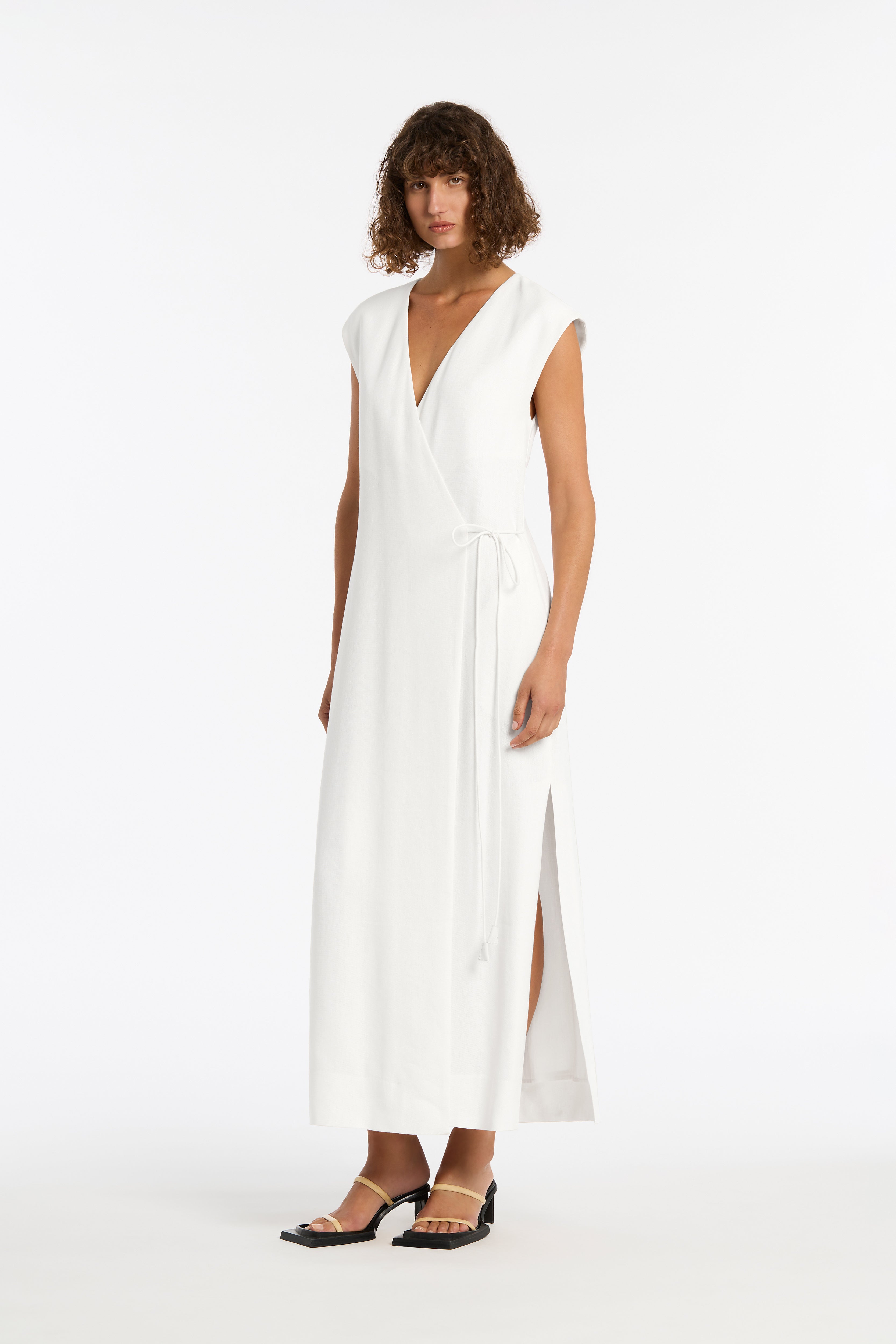 Clemence White Wrap Dress | Long Wrap Sleeveless Maxi Dress | SIR.