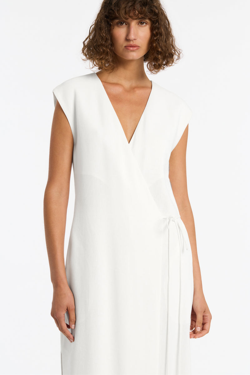 Clemence White Wrap Dress | Long Wrap Sleeveless Maxi Dress | SIR.