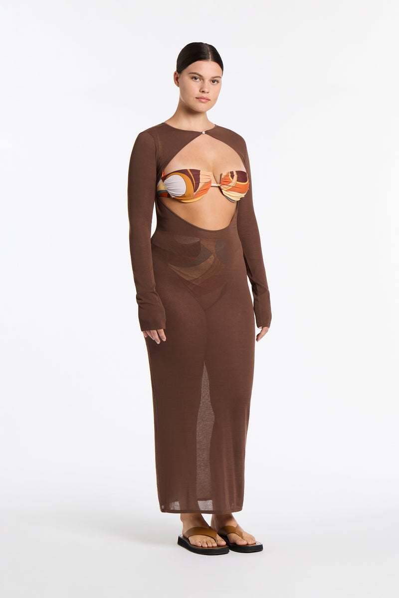 SIR the label Eva Knit Midi Dress CHOCOLATE