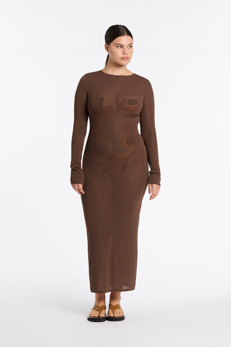 SIR the label Eva Knit Midi Dress CHOCOLATE