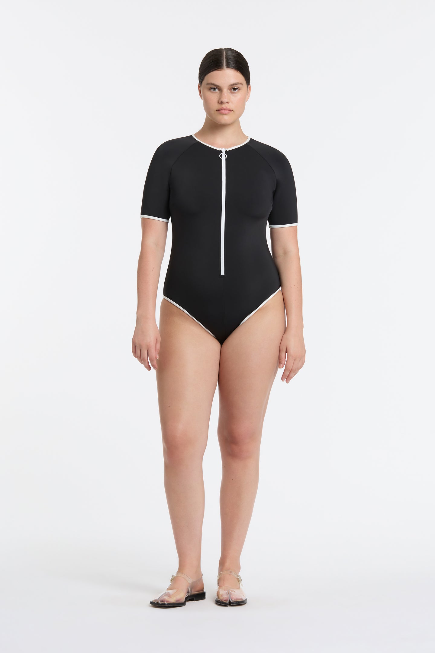 SIR the label Claude Zip Short Sleeve One Piece BLACK / IVORY
