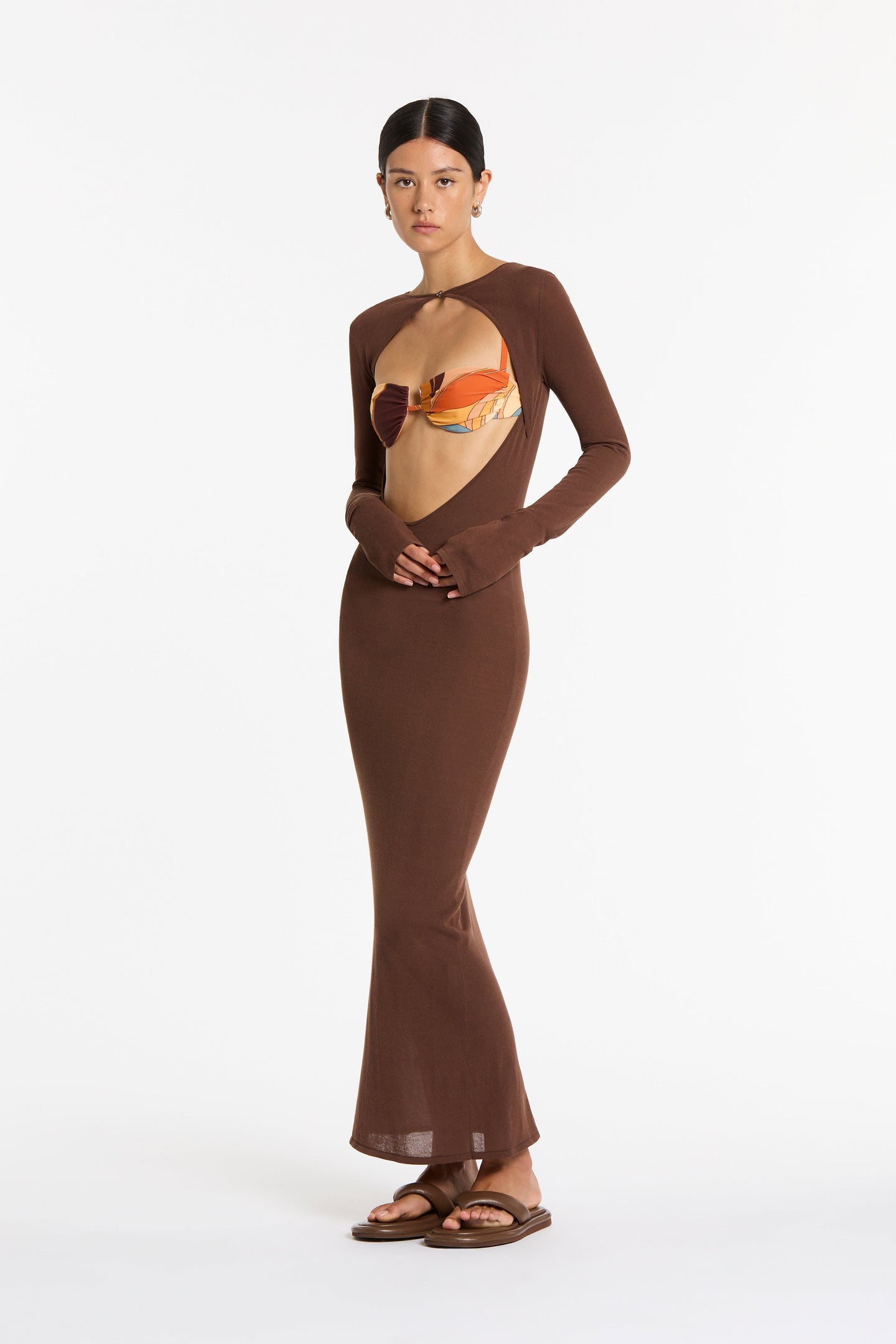 SIR the label Eva Knit Midi Dress CHOCOLATE