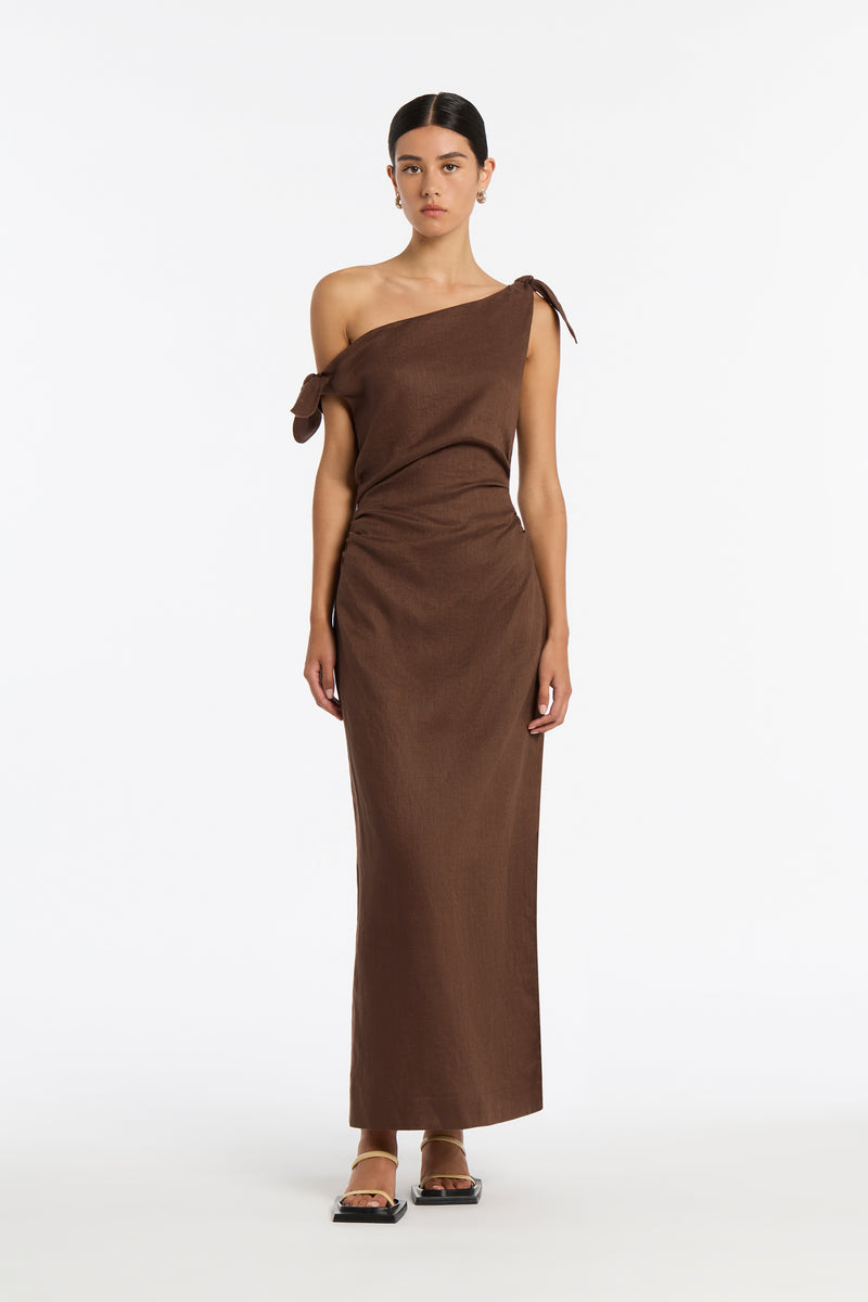 SIR the label Bettina Off Shoulder Dress CHOCOLATE