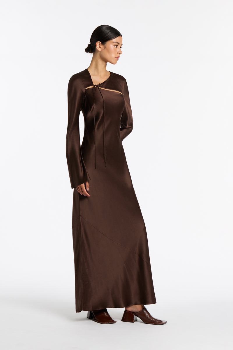 SIR the label Selita Long Sleeve Maxi Dress CHOCOLATE