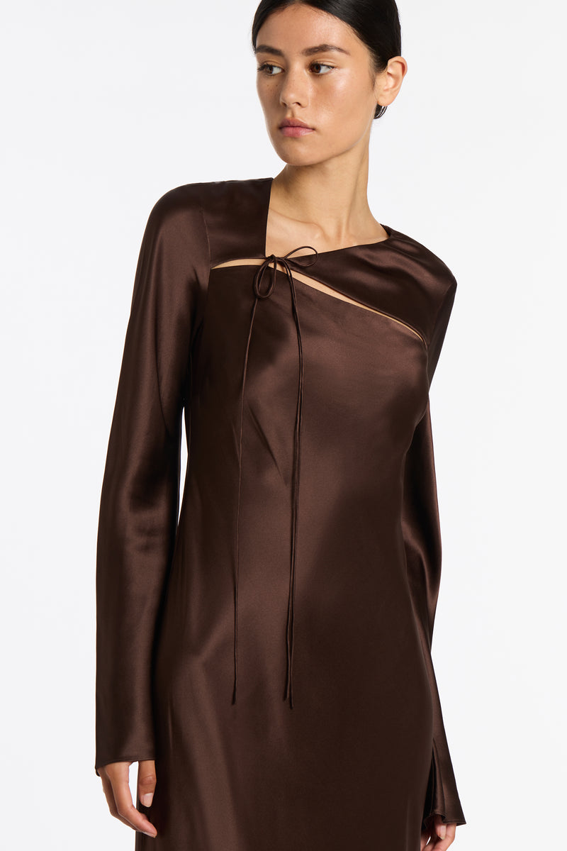 SIR the label Selita Long Sleeve Maxi Dress CHOCOLATE