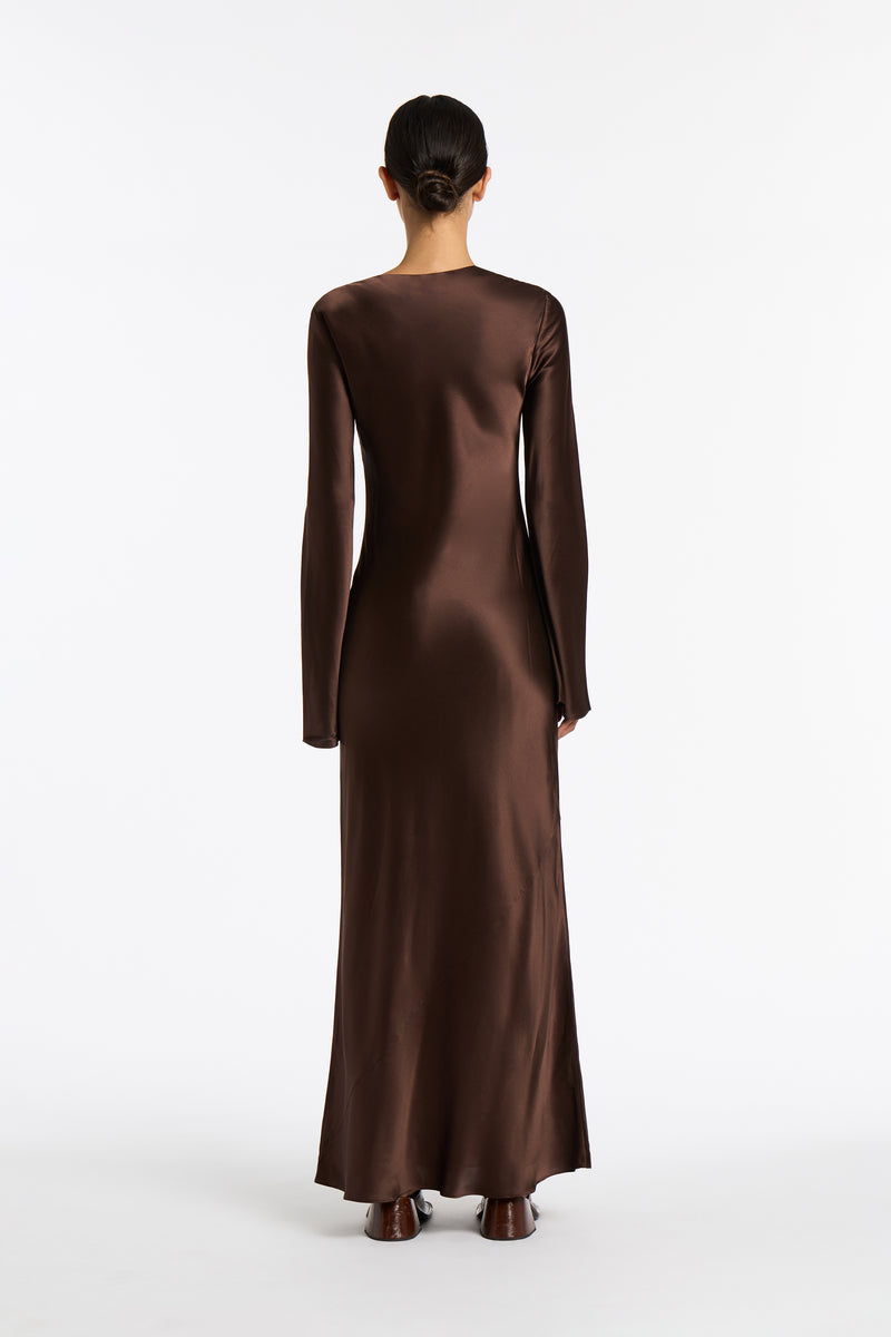 SIR the label Selita Long Sleeve Maxi Dress CHOCOLATE