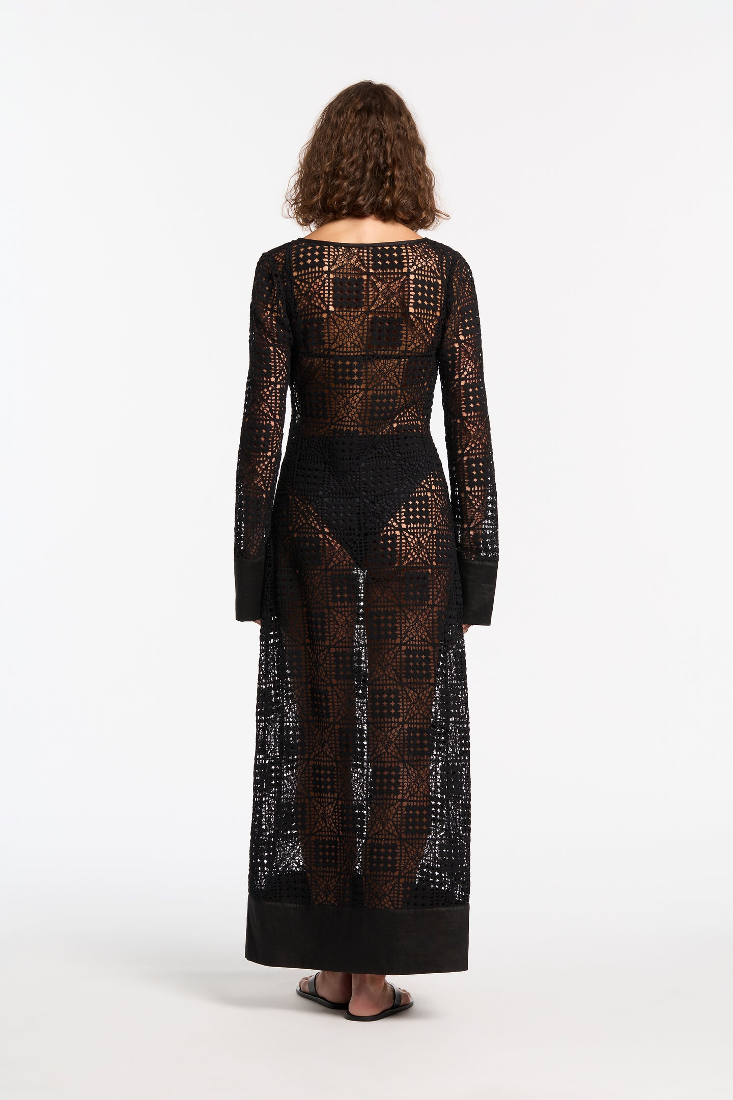 SIR the label Rayure Long sleeve Maxi Dress Black Crochet