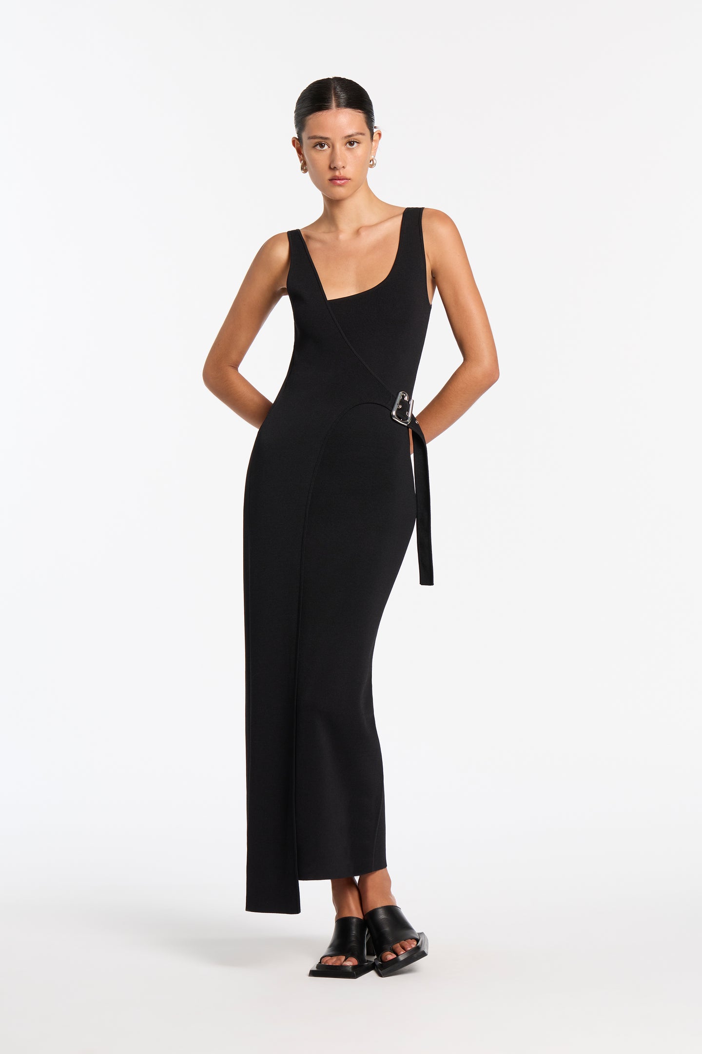 SIR the label Modernist Belted Midi Dress Noir