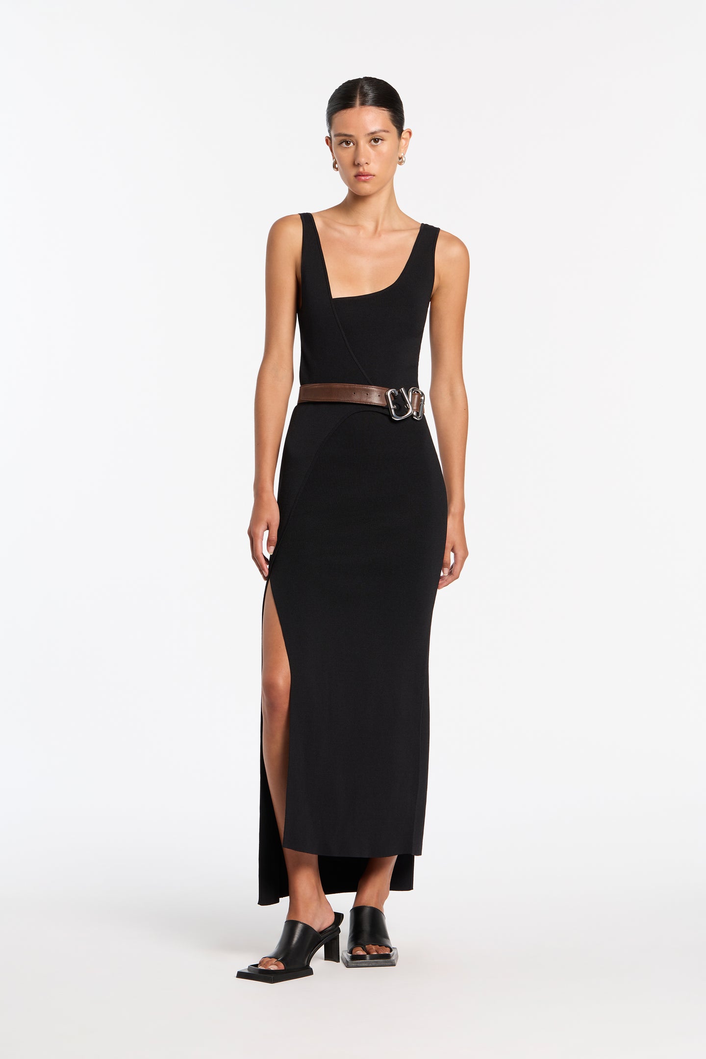 SIR the label Modernist Belted Midi Dress Noir